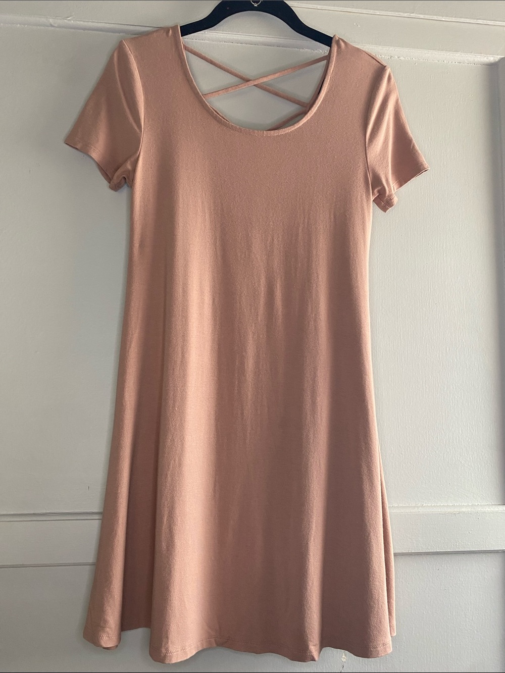 Short Sleeve Crisscross Back Swing Dress - Blush Pink - Small